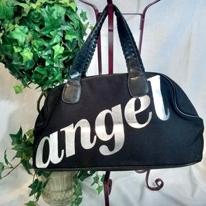 Victoria's Secret Angel Canvas Bowler Bag Purse Overnight Tote Black Sil…
